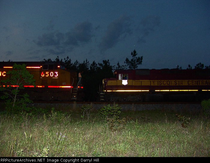 WC 6619 meets UP 6503 at dusk